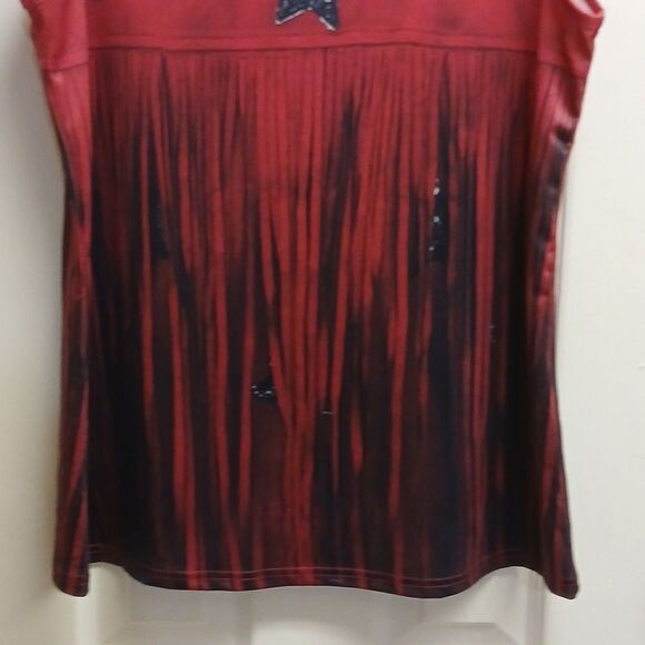 Casual V Neck Sleeveless Top With Star Print And Fringe Detail. XL NWT Brick Red - Picture 4 of 10